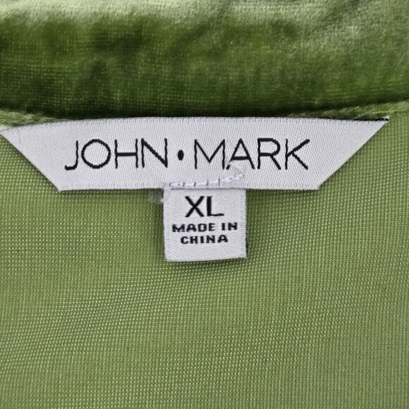 John Mark Button Up Down Shirt Women Size XL Green Velvet Wire Collar Holiday - Picture 4 of 9